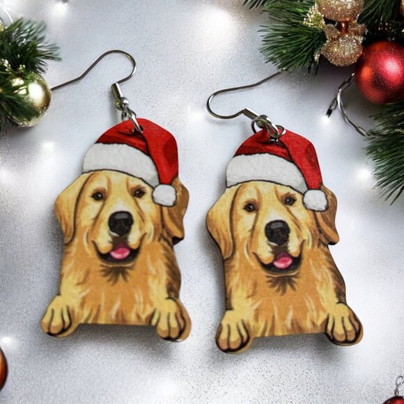 Golden Retriever Wood Drop Earring - Picture 3 of 3